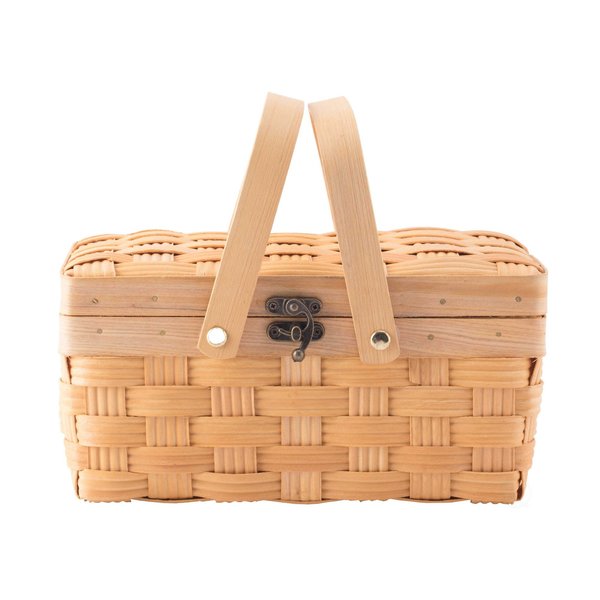 Vintiquewise Small Woodchip Picnic Basket with Cover and Folding Handles QI003505.S
